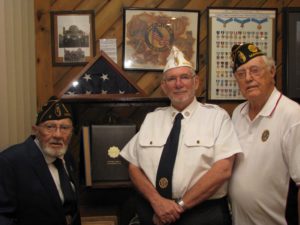 (Left to Right) Bill Morin (Chaplin), Wayne Mitchell (Historian) and Jim Gosenbeck (Sargent at Arms)